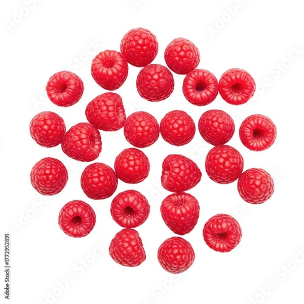 Obraz Fresh red raspberries scattered in a circular pattern close-up healthy fruit photography for food content