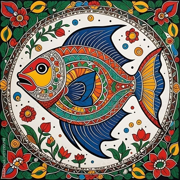 Fototapeta vector illustration of fish in abstract floral background