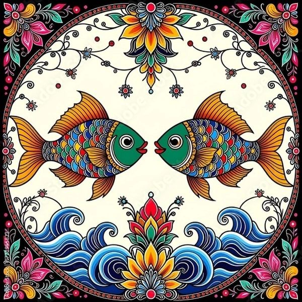 Obraz vector illustration of fish in abstract background 