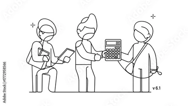 Fototapeta People exchanging calculator in line art style