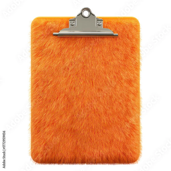 Fototapeta Soft fluffy 3D orange clipboard, creative business or office concept isolated