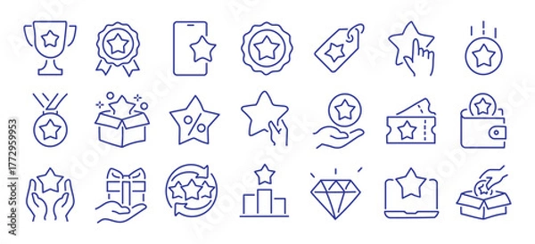 Obraz Exclusive benefit, prize, incentive, reward editable stroke outline icons set isolated on white background flat vector illustration. Pixel perfect. 64 x 64. 