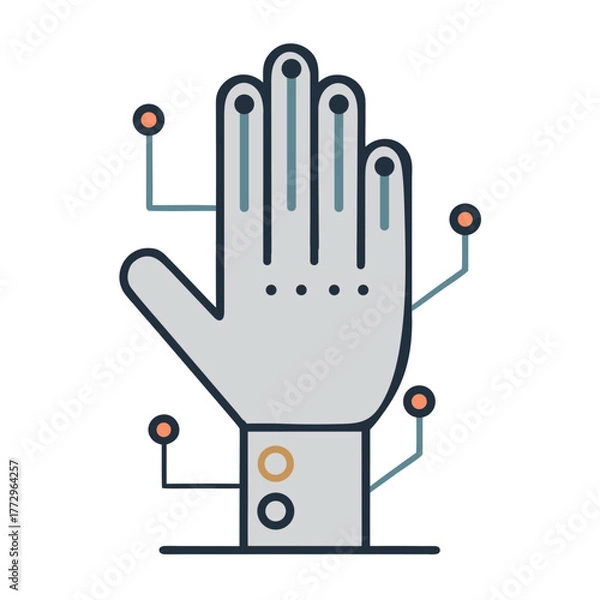 Fototapeta Robotic Hand Vector Icon, Cybernetic Glove with Circuit Connections, Isolated on White Background