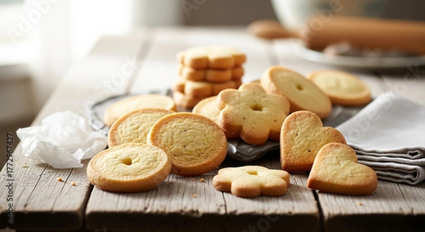 Obraz Homemade Butter Cookies on a Wooden Table
