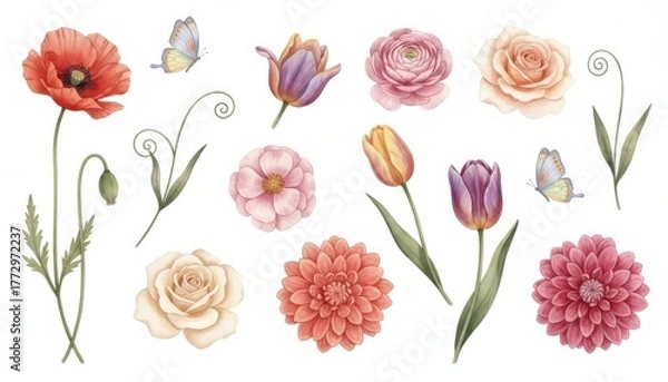Fototapeta flower clipart set.