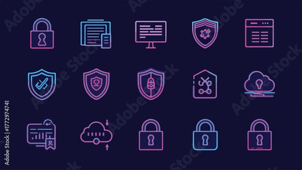Fototapeta Cybersecurity and Data Protection Icon Collection