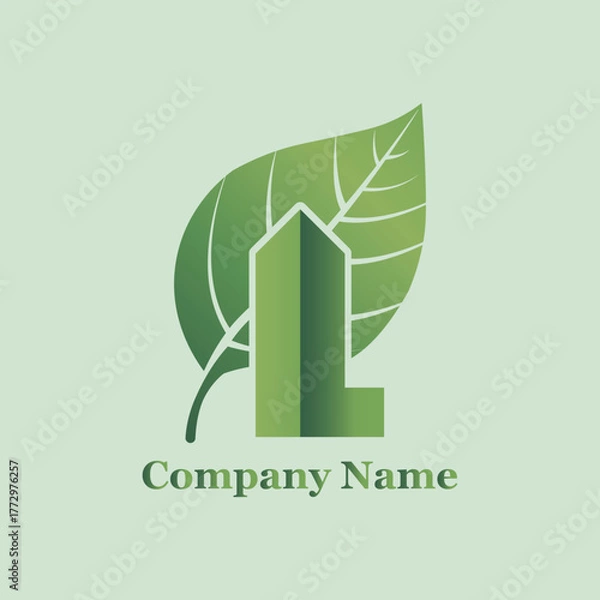 Obraz Leaf and building real estate nature architecture organic eco home construction design illustration logo