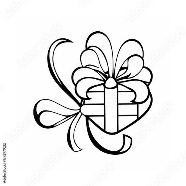 Obraz Elegant Gift Box with Ribbon and Bow Line Art Design