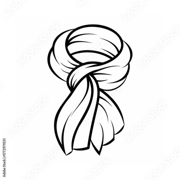 Obraz Elegant Hand Drawn Scarf Illustration in Black and White Outline Style