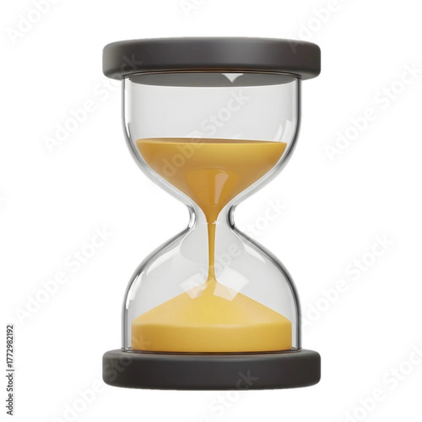 Fototapeta Hourglass with flowing sand, representing time and urgency.