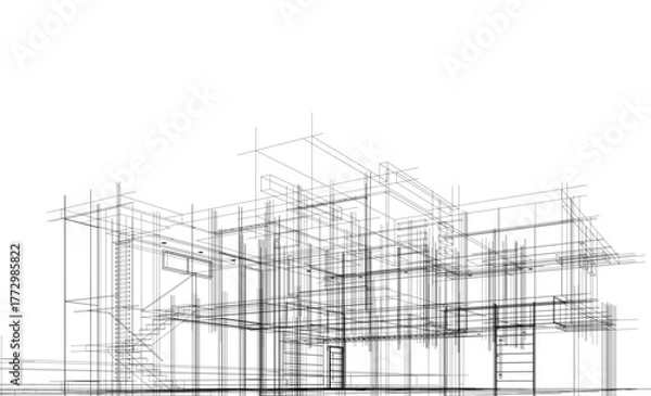 Fototapeta Architectural drawing 3d vector illustration