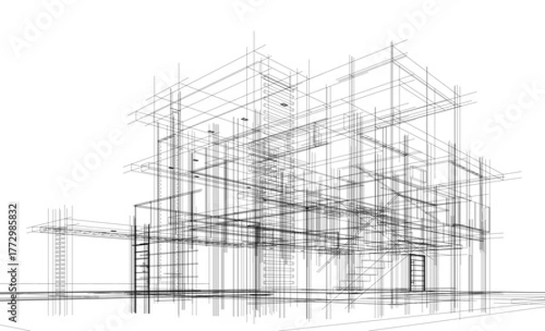 Obraz Architectural drawing 3d vector illustration