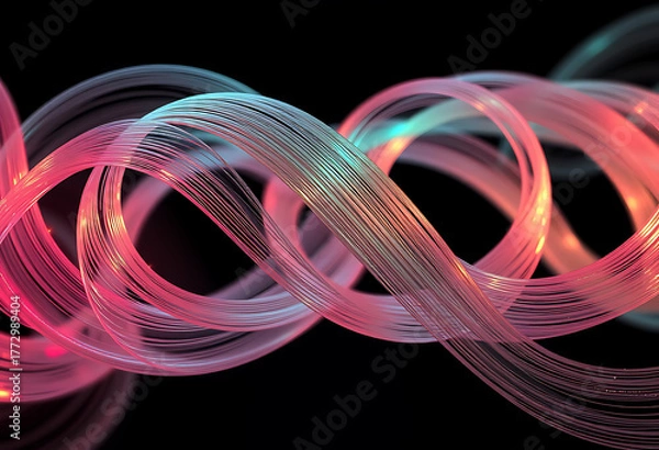 Fototapeta Abstract spiral with red, blue, and pink colors on a black background