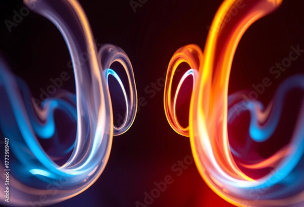 Fototapeta Abstract light painting with blue and orange colors on a dark background