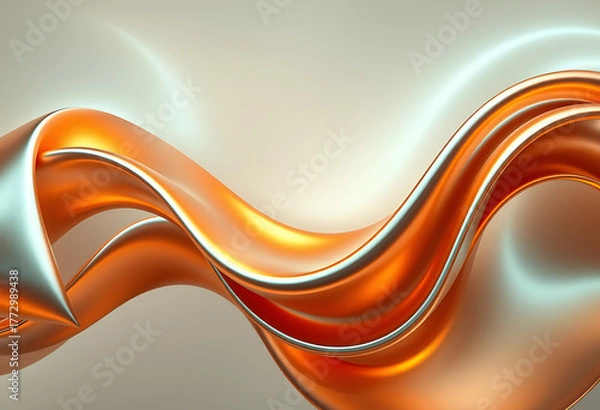 Fototapeta Abstract golden wave with silver accents on a light beige background