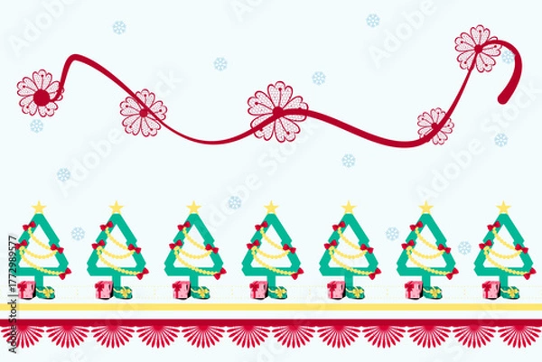 Fototapeta Seamless Christmas card with stars, trees. love Xmas wallpapers ,design illustration for woven textile printing, ribbon cute, picture books, Gift wrapping paper,New Year's,vector of a party background