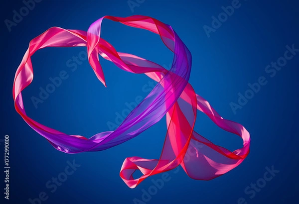 Fototapeta Abstract ribbon in motion against a blue background with dynamic curves