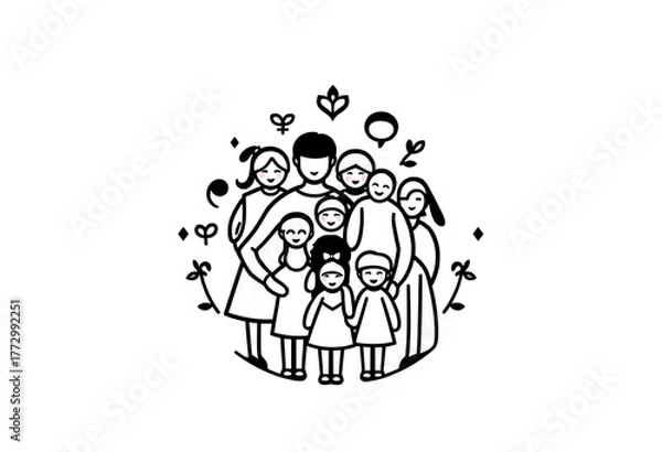 Fototapeta Illustration of a large family with children isolated on white background