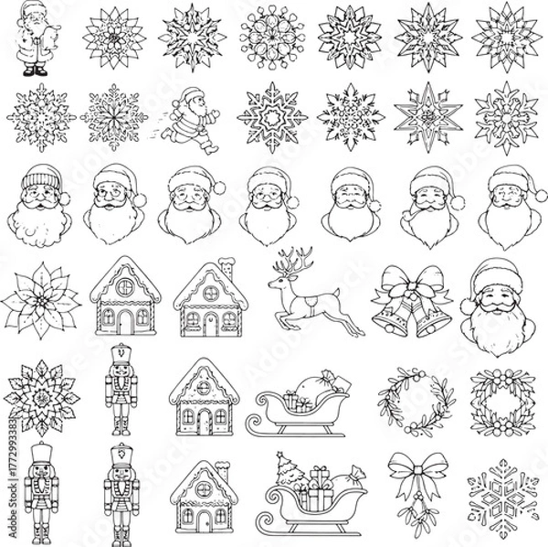 Fototapeta Detailed Christmas and Winter Holiday Line Art Icon Set Vector