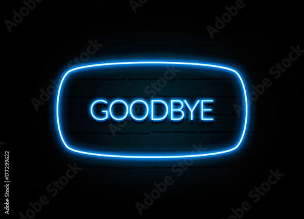 Fototapeta Goodbye  - colorful Neon Sign on brickwall