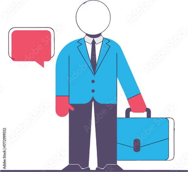 Obraz 3D Modern Business Character Standing Confidently with Blue Briefcase  Minimalist Corporate Concept Illustration