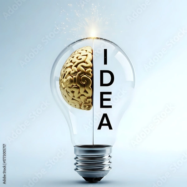 Fototapeta Brainstorming idea concept lightbulb with brain inside for innovation and creative thinking power on transparent background