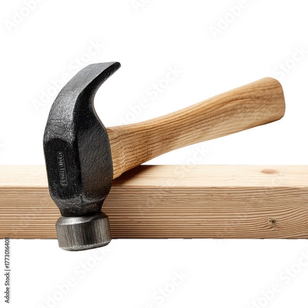 Fototapeta Claw hammer on wood beam png tool png hardware png construction png carpenter png handle png metal png nails png work png diy png transparent background image