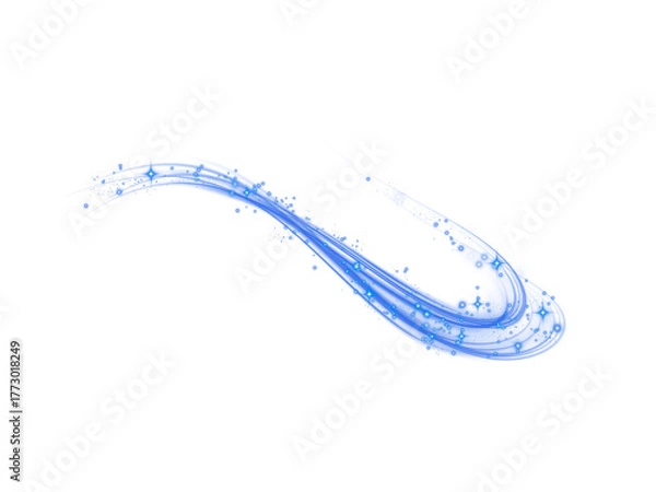 Fototapeta PNG blue light effect. Blue magic spirals with sparkles. Glitter particles with lines. swirl effect. Sparkling blue light wave abstract effect.