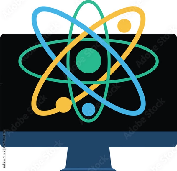 Fototapeta Computer screen displaying atomic structure model