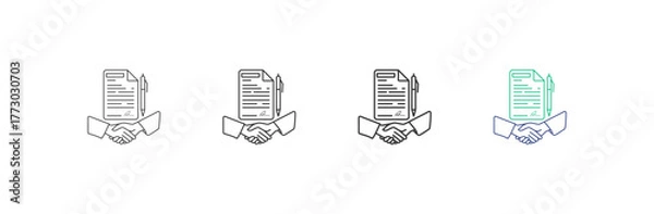 Fototapeta Agreement icon set collection, illustration, design, business, graphic icons with different line styles, thickness and color, editable stroke. with white background.