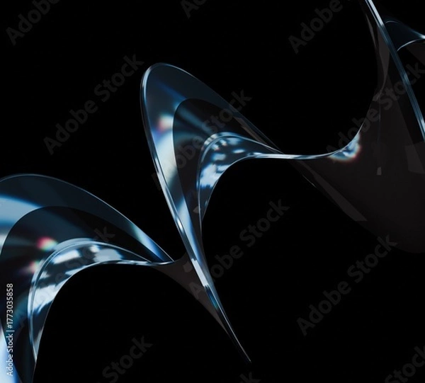 Fototapeta Abstract spiral shape dispersed blue glass 3d render / Genetic Code Structure / metalic