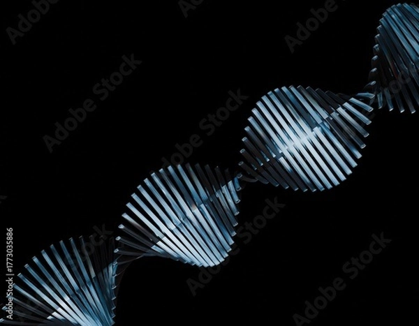 Fototapeta Abstract DNA Strand dispersed blue glass 3d render / Genetic Code Structure / DNA Helix
