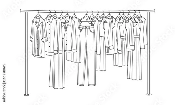 Fototapeta A rack of women's clothing is displayed on hangers.