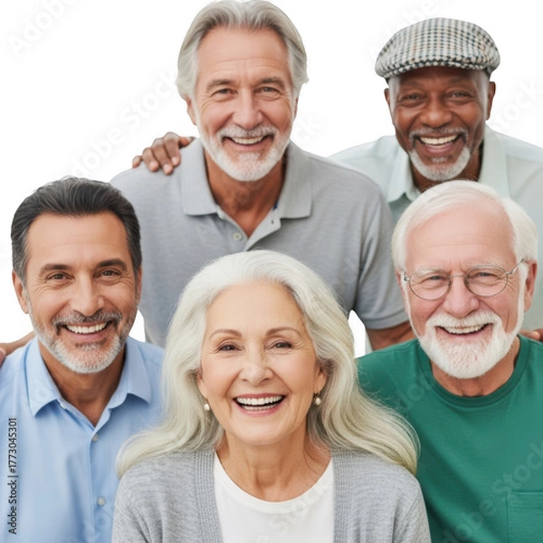 Obraz Diverse group of seniors smiling together isolated on transparent background