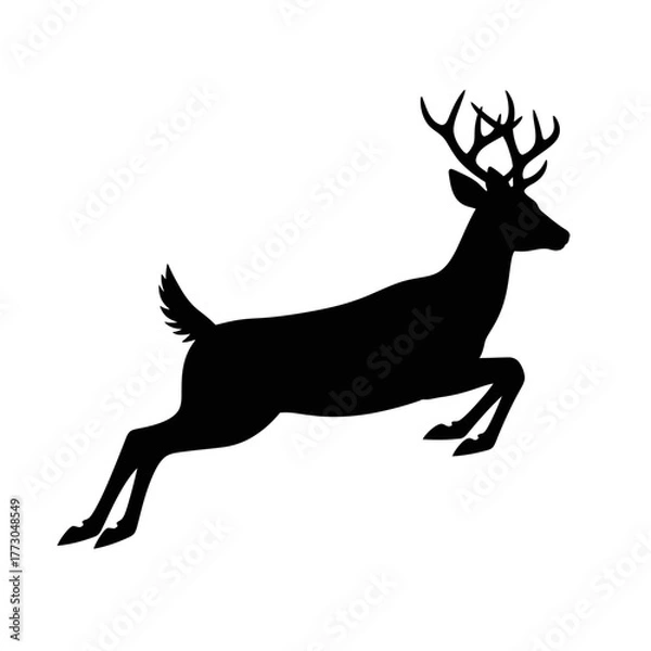 Obraz Majestic silhouette of a jumping stag with antlers captured in mid-leap vector vector illustration on white background