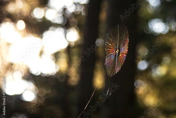 Fototapeta Spiderweb lit up in color