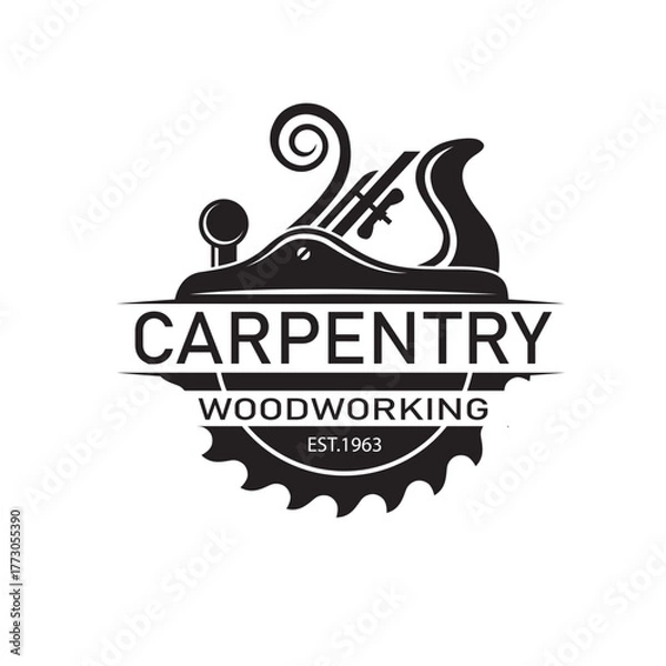 Obraz black woodworking carpentry emblem isolated on white background