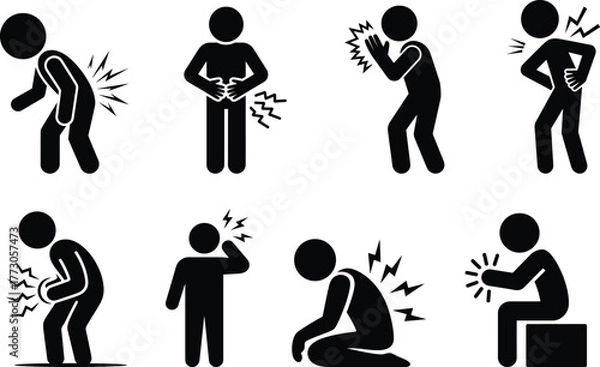 Fototapeta Pain stick figure icons showing different body ailments