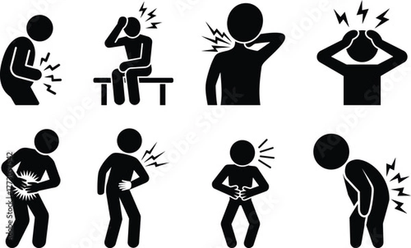Fototapeta Pain stick figure symptom icons set