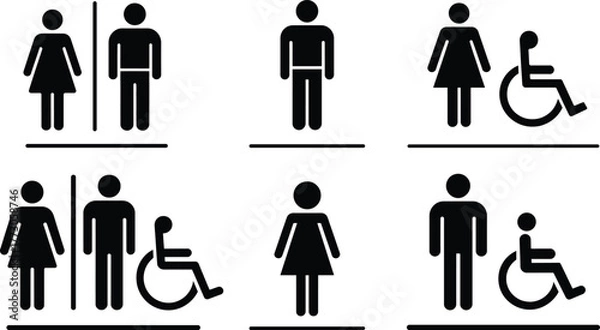 Fototapeta Restroom sign set with gender and accessibility symbols.