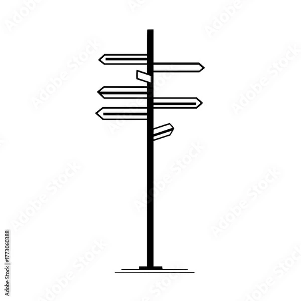 Fototapeta Illustration of a black and white signpost with multiple direction arrows pointing in different directions