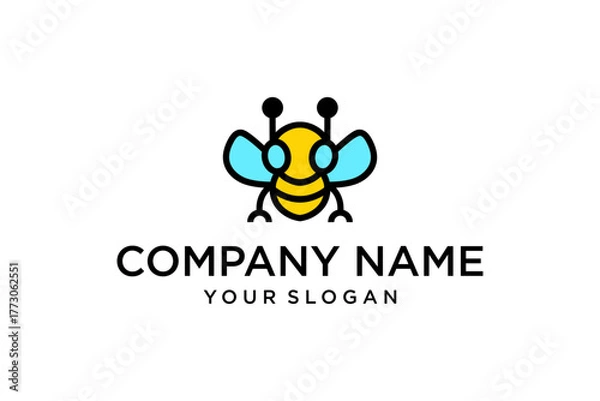 Fototapeta Modern Minimalist Bee Logo Design with Tech Elements. Cute and flat style vector graphic for branding and business.
