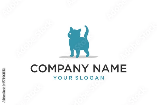 Fototapeta Minimalist Teal Cat Silhouette Logo Design for Pet Business Branding