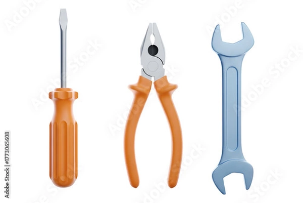 Fototapeta A set of three common hand tools: a screwdriver, pliers, and a wrench.