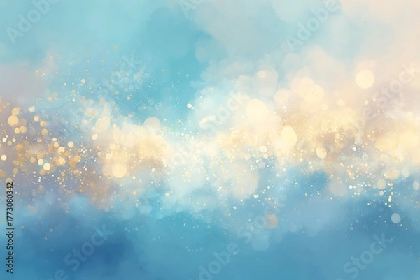 Fototapeta Light-filled bokeh background in blue, white, and cream gold