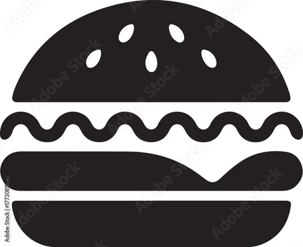 Obraz Simple black and white burger silhouette vector illustration, fast food sandwich icon design for restaurant menu, cafe logo, and culinary branding in minimal modern graphic style