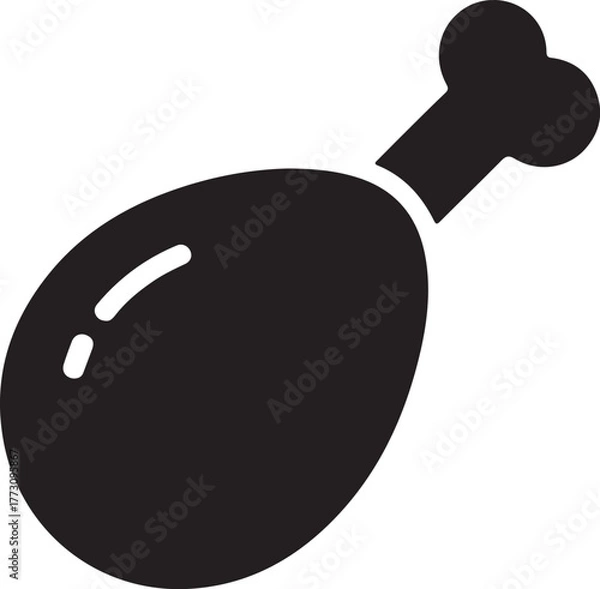 Obraz Minimal black and white chicken leg silhouette vector icon, roasted meat drumstick food symbol for restaurant logo, barbecue, fast food design, simple culinary graphic illustration