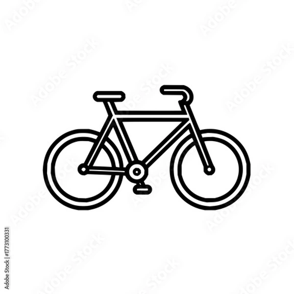 Fototapeta Simple black and white outline drawing of a bicycle with two wheels and handlebars on a white background
