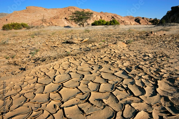 Obraz Cracked mud in a dry riverbed, Namibia, southern Africa