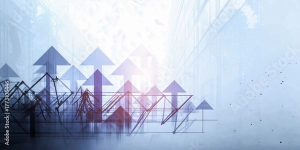 Fototapeta 目標達成をイメージしたブルーの上向きアロー